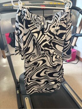 BECCA Black and White Abstract Wrap Dress
